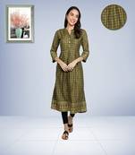 Gold Foil Checks Printed Anarkali Rayon Women Kurti (Olive Green)