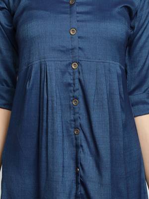 Two Tone Rayon Solid Plain Asymmetric A-Line Designer Women Kurta (Blue) 5