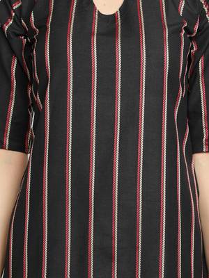 Women Cotton Striped Straight Kurta (Black) 5