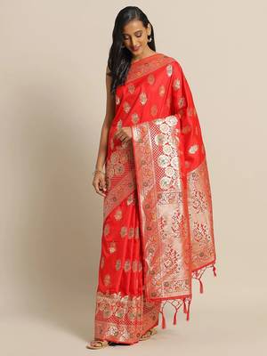 Red woven banarasi saree with blouse 1
