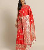 Red woven banarasi saree with blouse
