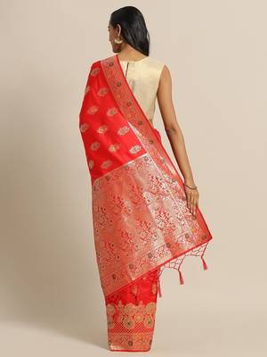 Red woven banarasi saree with blouse 2