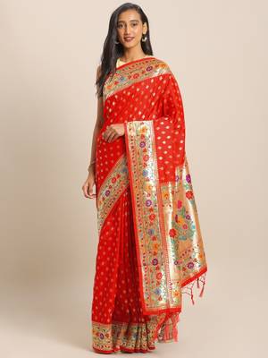 Red woven banarasi saree with blouse 1