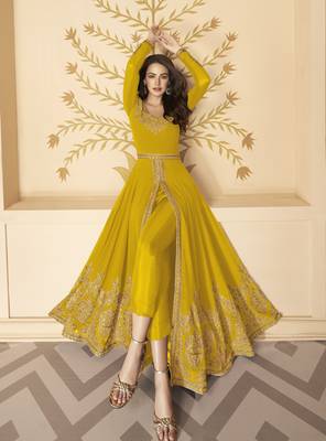 Yellow embroidered georgette salwar 1