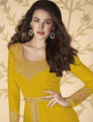 Yellow embroidered georgette salwar 2