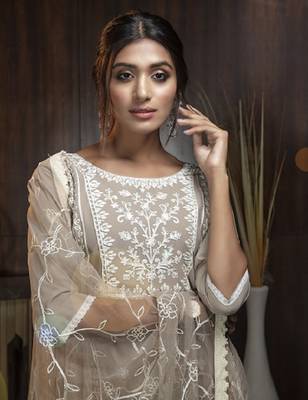 Beige thread embroidery georgette salwar 3