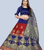 Mameraa Red Jacquard Silk Semi-stitched Lehenga Choli