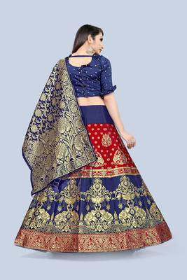 Mameraa Red Jacquard Silk Semi-stitched Lehenga Choli 2