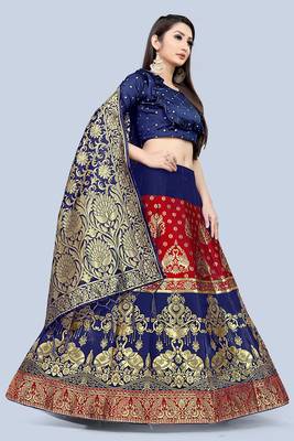 Mameraa Red Jacquard Silk Semi-stitched Lehenga Choli 3