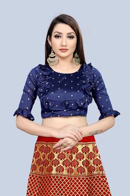 Mameraa Red Jacquard Silk Semi-stitched Lehenga Choli 4