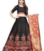 Mameraa Black Jacquard Silk Semi-stitched Lehenga Choli