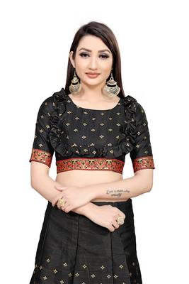 Mameraa Black Jacquard Silk Semi-stitched Lehenga Choli 4
