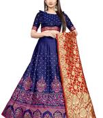 Mameraa Blue Jacquard Silk Semi-stitched Lehenga Choli