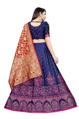 Mameraa Blue Jacquard Silk Semi-stitched Lehenga Choli 2