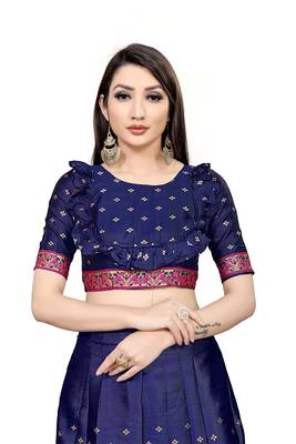 Mameraa Blue Jacquard Silk Semi-stitched Lehenga Choli 4