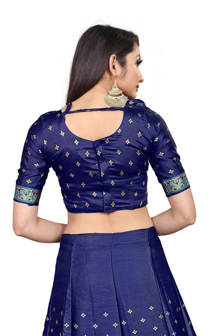 Mameraa Firozi Jacquard Silk Semi-stitched Lehenga Choli