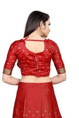 Mameraa Red Jacquard Silk Semi-stitched Lehenga Choli 4