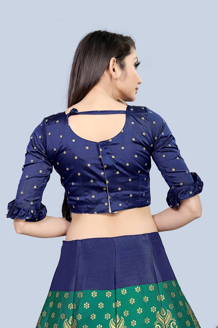 Mameraa Rama Jacquard Silk Semi-stitched Lehenga Choli