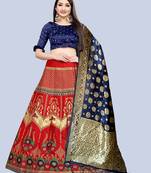 Mameraa Red Jacquard Silk Semi-stitched Lehenga Choli