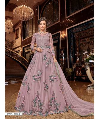 Embroidered With Stone Work Net Gown for Women Semi-Stitched 1