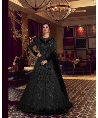 Embroidered With Stone Work Net Gown for Women Semi-Stitched 1