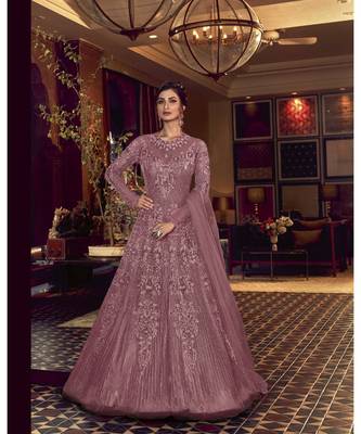 Embroidered With Stone Work Net Gown for Women Semi-Stitched 1