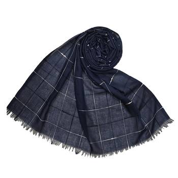 Square Box Checkered Cotton Grid Hijab - Royal Blue - Size - 75/185 CM 1