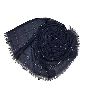Square Box Checkered Cotton Grid Hijab - Royal Blue - Size - 75/185 CM 2
