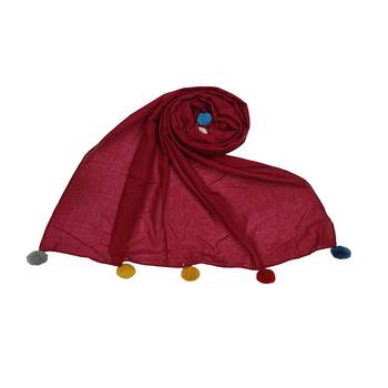 Cotton Stole With Colourful Fringe's - Maroon - Size - 75/185 CM 1