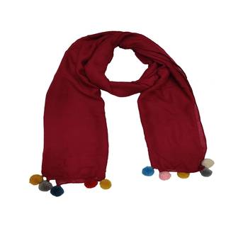 Cotton Stole With Colourful Fringe's - Maroon - Size - 75/185 CM 3
