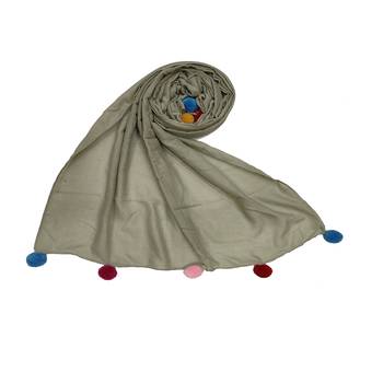 Cotton Stole With Colourful Fringe's - Light Green - Size - 75/185 CM 1