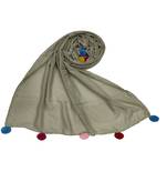 Cotton Stole With Colourful Fringe's - Light Green - Size - 75/185 CM