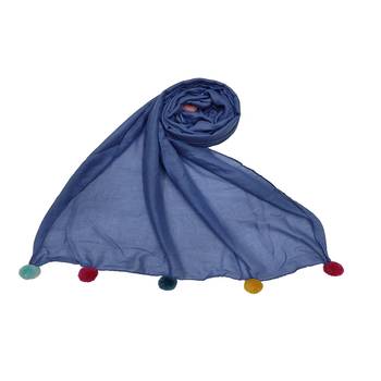 Cotton Stole With Colourful Fringe's - Blue - Size - 75/185 CM 1
