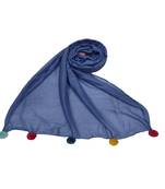 Cotton Stole With Colourful Fringe's - Blue - Size - 75/185 CM