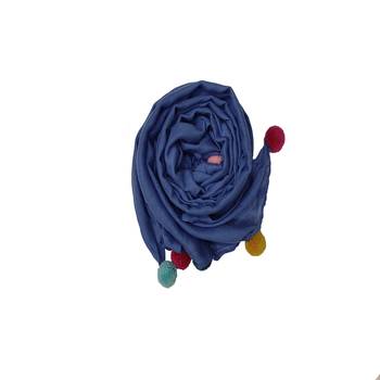 Cotton Stole With Colourful Fringe's - Blue - Size - 75/185 CM 2