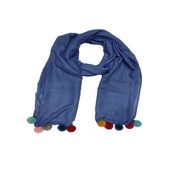 Cotton Stole With Colourful Fringe's - Blue - Size - 75/185 CM 3
