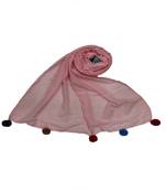 Cotton Stole With Colourful Fringe's - Pink - Size - 75/185 CM