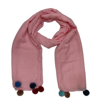 Cotton Stole With Colourful Fringe's - Pink - Size - 75/185 CM 3