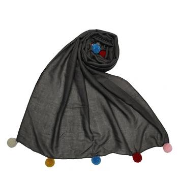 Cotton Stole With Colourful Fringe's - Grey - Size - 75/185 CM 1