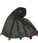 Cotton Stole With Colourful Fringe's - Grey - Size - 75/185 CM