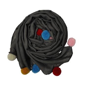 Cotton Stole With Colourful Fringe's - Grey - Size - 75/185 CM 2