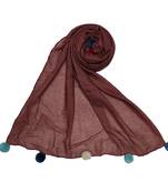 Cotton Stole With Colourful Fringe's - Light Maroon - Size - 75/185 CM