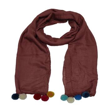 Cotton Stole With Colourful Fringe's - Light Maroon - Size - 75/185 CM 3