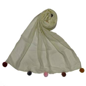 Cotton Stole With Colourful Fringe's - Cream - Size - 75/185 CM 1