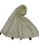 Cotton Stole With Colourful Fringe's - Cream - Size - 75/185 CM