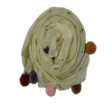 Cotton Stole With Colourful Fringe's - Cream - Size - 75/185 CM 2