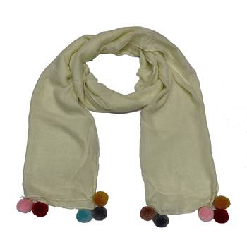 Cotton Stole With Colourful Fringe's - Cream - Size - 75/185 CM 3