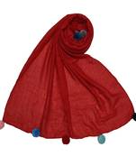 Cotton Stole With Colourful Fringe's - Red - Size - 75/185 CM