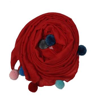 Cotton Stole With Colourful Fringe's - Red - Size - 75/185 CM 2