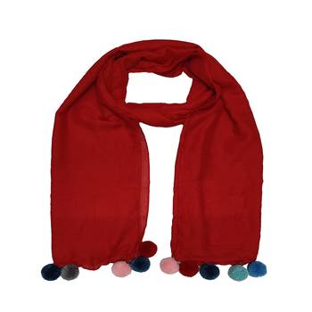 Cotton Stole With Colourful Fringe's - Red - Size - 75/185 CM 3